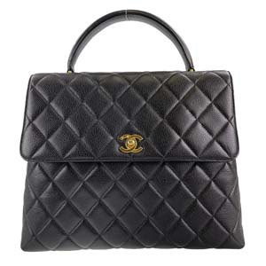 シャネル マトラッセ ケリー型 ラムスキン ブラック ハンドバッグ