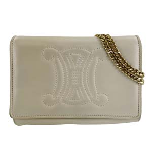 セリーヌ ブラゾン レザー ホワイト ショルダーバッグ