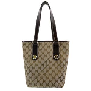 グッチ GGキャンバス キャンバス レザー ベージュ ブラウン トートバッグ