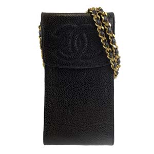 シャネル キャビアスキン CCロゴ ブラック ショルダーケース