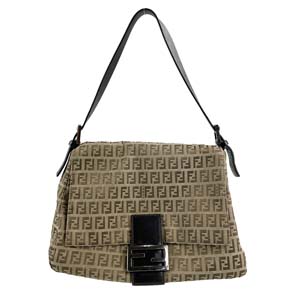 フェンディ マンマバゲット ズッキーノ キャンバス レザー ベージュ ブラウン ショルダーバッグ