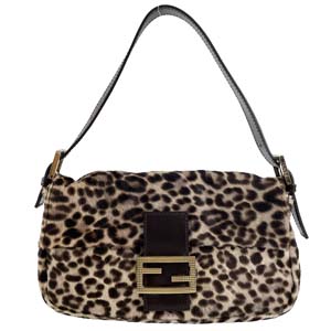 フェンディ マンマバゲット レオパード ハラコ レザー ブラウン ショルダーバッグ