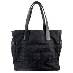 シャネル ニュートラベルライン ナイロンジャガード レザー ブラック トートバッグ
