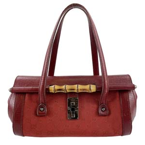 グッチ バンブー GGキャンバス レザー レッド ハンドバッグ