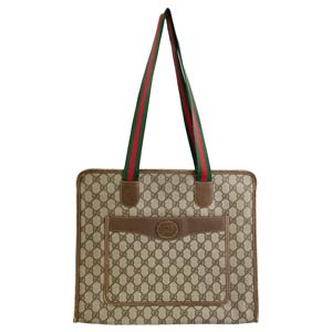 グッチ オールドグッチ シェリーライン PVC レザー ブラウン トートバッグ