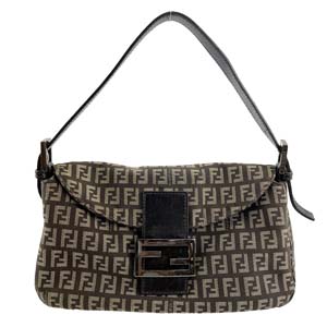 フェンディ マンマバゲット ズッキーノ キャンバス レザー ブラウン ショルダーバッグ