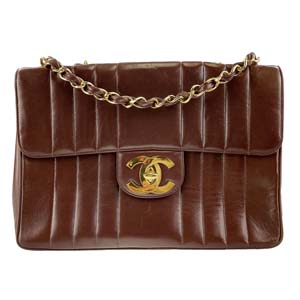 シャネル マドモアゼル 30㎝ ラムスキン ブラウン ショルダーバッグ