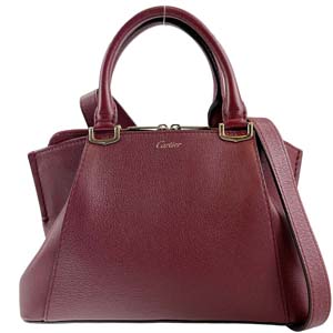 カルティエ C ドゥ カルティエ レザー ボルドー 2WAY ハンドバッグ