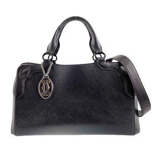 カルティエ マルチェロ ボウリング レザー ブラック 2WAY ハンドバッグ