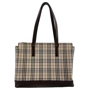 バーバリー ノバチェック キャンバス レザー ベージュ トートバッグ