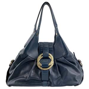 ブルガリ チャンドラ レザー ネイビー ショルダーバッグ