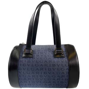 ブルガリ ビーゼロワン ロゴマニア キャンバス レザー ネイビー ハンドバッグ