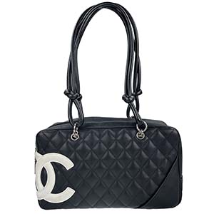 シャネル カンボンライン ボーリング カーフスキン ブラック ショルダーバッグ