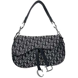 ディオール ダブルサドルバッグ トロッター キャンバス レザー ブラック ハンドバッグ