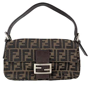 フェンディ マンマバゲット ズッカ キャンバス レザー ブラウン ショルダーバッグ