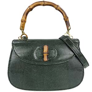 グッチ バンブー リザード グリーン 2WAY ハンドバッグ