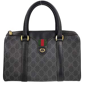 グッチ オールドグッチ シェリーライン PVC レザー ブラック ハンドバッグ