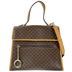 セリーヌ マカダム PVC レザー ブラウン 2WAY ハンドバッグ