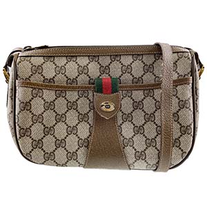 グッチ オールドグッチ シェリーライン PVC レザー ブラウン ショルダーバッグ