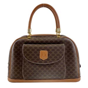 セリーヌ マカダム PVC レザー ブラウン ハンドバッグ