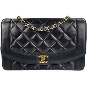 シャネル マトラッセ 25㎝ ダイアナフラップ ラムスキン ブラック ショルダーバッグ