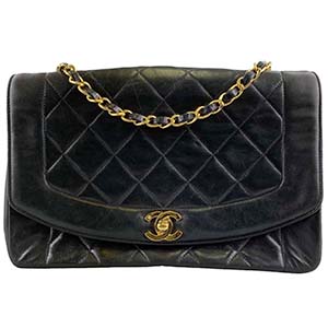 シャネル マトラッセ 25㎝ ダイアナフラップ ラムスキン ブラック ショルダーバッグ