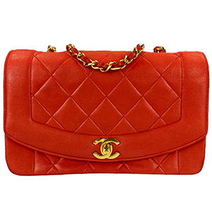 シャネル マトラッセ 22㎝ ダイアナフラップ ラムスキン レッド ショルダーバッグ