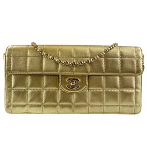 シャネル チョコバー ラムスキン ゴールド ショルダーバッグ