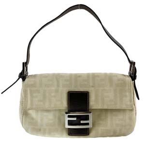 フェンディ マンマバゲット ズッカ キャンバス レザー ベージュ ショルダーバッグ