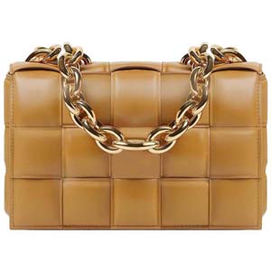 ボッテガ・ヴェネタ チェーン カセット ラムスキン キャラメル ショルダーバッグ