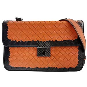 ボッテガ・ヴェネタ イントレチャート ラムスキン オレンジ ショルダーバッグ