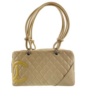 シャネル カンボンライン ボーリング カーフスキン ベージュ ショルダーバッグ
