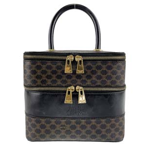 セリーヌ マカダム PVC レザー ブラック バニティ ハンドバッグ