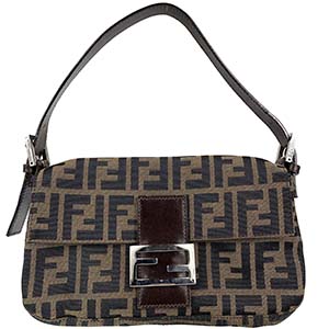 フェンディ マンマバゲット ズッカ キャンバス レザー ブラウン ショルダーバッグ
