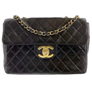 シャネル デカマトラッセ 30㎝ ラムスキン ブラック ショルダーバッグ 