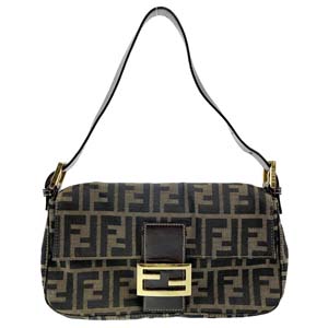 フェンディ マンマバゲット ズッカ キャンバス レザー ブラウン ショルダーバッグ