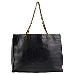 シャネル キャビアスキン CCロゴ ブラック チェーン トートバッグ