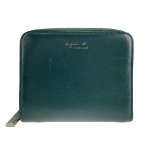 アニエスベー レザー グリーン 二つ折りウォレット 財布