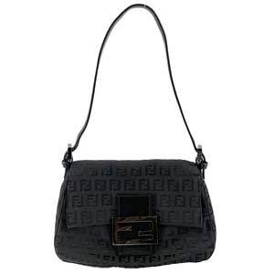 フェンディ マンマバゲット ズッキーノ キャンバス レザー ブラック ショルダーバッグ