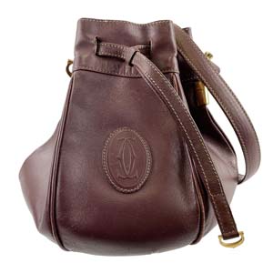 カルティエ マストライン レザー ボルドー ショルダーバッグ