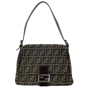 フェンディ マンマバゲット ズッカ キャンバス レザー ブラウン ショルダーバッグ