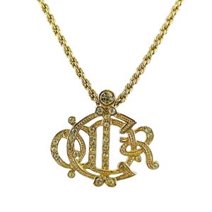 ディオール エンブレム ゴールドメッキ ラインストーン ゴールド ネックレス