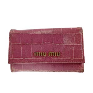 ミュウミュウ クロコ型押し レザー ピンク 6連 キーケース