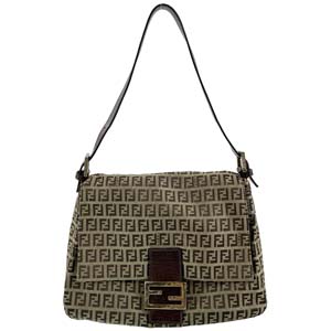 フェンディ マンマバゲット ズッキーノ キャンバス レザー ブラウン ショルダーバッグ