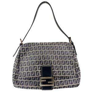 フェンディ マンマバゲット ズッキーノ キャンバス レザー ネイビー ショルダーバッグ