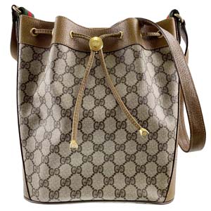 グッチ オールドグッチ PVC レザー ベージュ ブラウン 巾着型 ショルダーバッグ