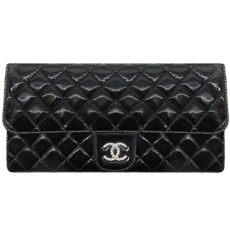 シャネル ブリリアント パテント ブラック チェーンウォレット