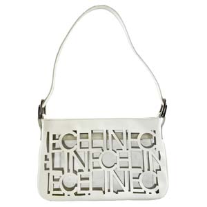 セリーヌ パテント ビニール ロゴ ホワイト ショルダーバッグ
