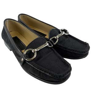 コーチ シグネチャー キャンバス レザー ブラック フラットシューズ