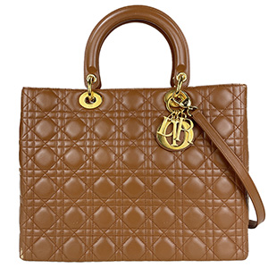 ディオール レディディオール カナージュ ラージ ラムスキン ブラウン 2WAY ハンドバッグ